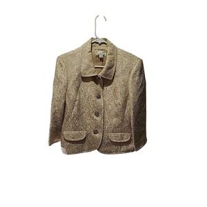 Caslon Paisley Blazer With‎ Rhinestone Buttons L Creme